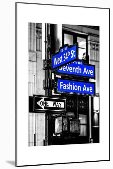 NYC Street Signs in Manhattan by Night - 34th Street, Seventh Avenue and Fashion Avenue Signs-Philippe Hugonnard-Mounted Photographic Print