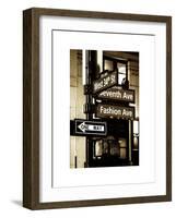 NYC Street Signs in Manhattan by Night - 34th Street, Seventh Avenue and Fashion Avenue Signs-Philippe Hugonnard-Framed Art Print