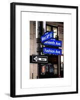 NYC Street Signs in Manhattan by Night - 34th Street, Seventh Avenue and Fashion Avenue Signs-Philippe Hugonnard-Framed Art Print