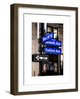 NYC Street Signs in Manhattan by Night - 34th Street, Seventh Avenue and Fashion Avenue Signs-Philippe Hugonnard-Framed Art Print