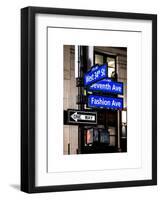 NYC Street Signs in Manhattan by Night - 34th Street, Seventh Avenue and Fashion Avenue Signs-Philippe Hugonnard-Framed Art Print