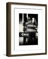 NYC Street Signs in Manhattan by Night - 34th Street, Seventh Avenue and Fashion Avenue Signs-Philippe Hugonnard-Framed Art Print