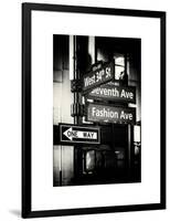 NYC Street Signs in Manhattan by Night - 34th Street, Seventh Avenue and Fashion Avenue Signs-Philippe Hugonnard-Framed Art Print