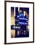 NYC Street Signs in Manhattan by Night - 34th Street, Seventh Avenue and Fashion Avenue Signs-Philippe Hugonnard-Framed Art Print