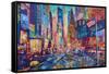 NYC Timeless Times Square with US Flag in Manhattan-M. Bleichner-Framed Stretched Canvas