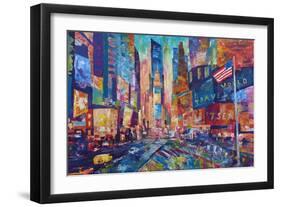 NYC Timeless Times Square with US Flag in Manhattan-M. Bleichner-Framed Art Print