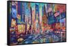 NYC Timeless Times Square with US Flag in Manhattan-M. Bleichner-Framed Stretched Canvas