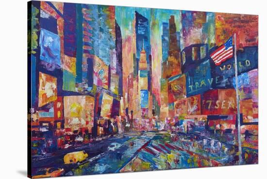 NYC Timeless Times Square with US Flag in Manhattan-M. Bleichner-Stretched Canvas