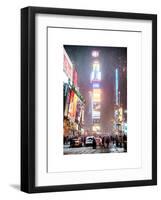 NYC Urban Scene at Times Square during a Snowstorm by Night-Philippe Hugonnard-Framed Art Print