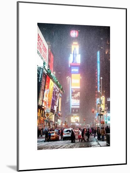 NYC Urban Scene at Times Square during a Snowstorm by Night-Philippe Hugonnard-Mounted Art Print