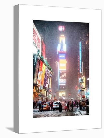 NYC Urban Scene at Times Square during a Snowstorm by Night-Philippe Hugonnard-Stretched Canvas