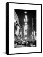 NYC Urban Scene at Times Square during a Snowstorm by Night-Philippe Hugonnard-Framed Stretched Canvas