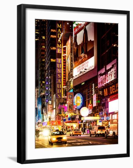 NYC Urban Scene with Yellow Taxis by Night - 42nd Street and Times Square - Manhattan - New York-Philippe Hugonnard-Framed Photographic Print