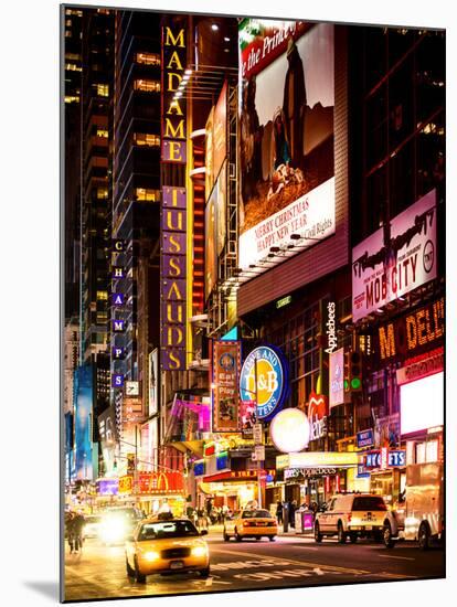 NYC Urban Scene with Yellow Taxis by Night - 42nd Street and Times Square - Manhattan - New York-Philippe Hugonnard-Mounted Photographic Print