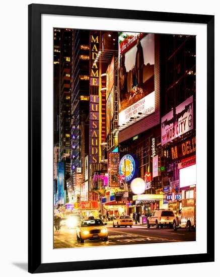 NYC Urban Scene with Yellow Taxis by Night - 42nd Street and Times Square - Manhattan - New York-Philippe Hugonnard-Framed Photographic Print