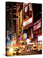 NYC Urban Scene with Yellow Taxis by Night - 42nd Street and Times Square - Manhattan - New York-Philippe Hugonnard-Stretched Canvas