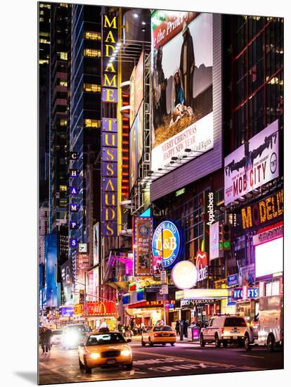 NYC Urban Scene with Yellow Taxis by Night - 42nd Street and Times Square - Manhattan - New York-Philippe Hugonnard-Mounted Photographic Print