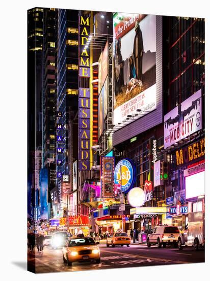 NYC Urban Scene with Yellow Taxis by Night - 42nd Street and Times Square - Manhattan - New York-Philippe Hugonnard-Stretched Canvas