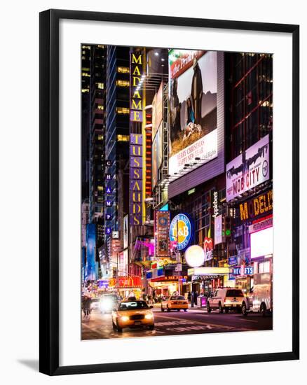 NYC Urban Scene with Yellow Taxis by Night - 42nd Street and Times Square - Manhattan - New York-Philippe Hugonnard-Framed Photographic Print