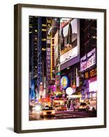 NYC Urban Scene with Yellow Taxis by Night - 42nd Street and Times Square - Manhattan - New York-Philippe Hugonnard-Framed Photographic Print