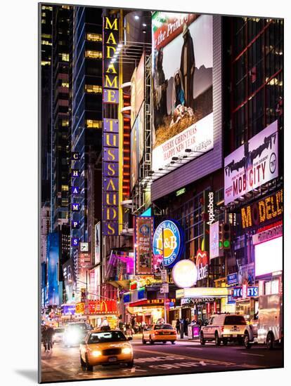 NYC Urban Scene with Yellow Taxis by Night - 42nd Street and Times Square - Manhattan - New York-Philippe Hugonnard-Mounted Photographic Print