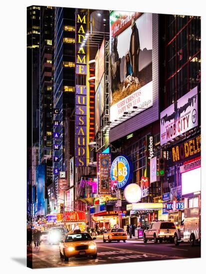 NYC Urban Scene with Yellow Taxis by Night - 42nd Street and Times Square - Manhattan - New York-Philippe Hugonnard-Stretched Canvas