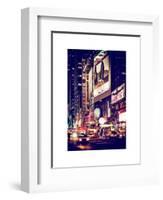 NYC Urban Scene with Yellow Taxis by Night - 42nd Street and Times Square - Manhattan - New York-Philippe Hugonnard-Framed Art Print