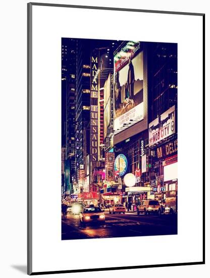 NYC Urban Scene with Yellow Taxis by Night - 42nd Street and Times Square - Manhattan - New York-Philippe Hugonnard-Mounted Art Print