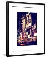 NYC Urban Scene with Yellow Taxis by Night - 42nd Street and Times Square - Manhattan - New York-Philippe Hugonnard-Framed Art Print