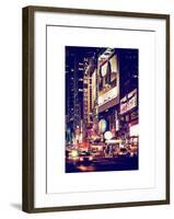 NYC Urban Scene with Yellow Taxis by Night - 42nd Street and Times Square - Manhattan - New York-Philippe Hugonnard-Framed Art Print