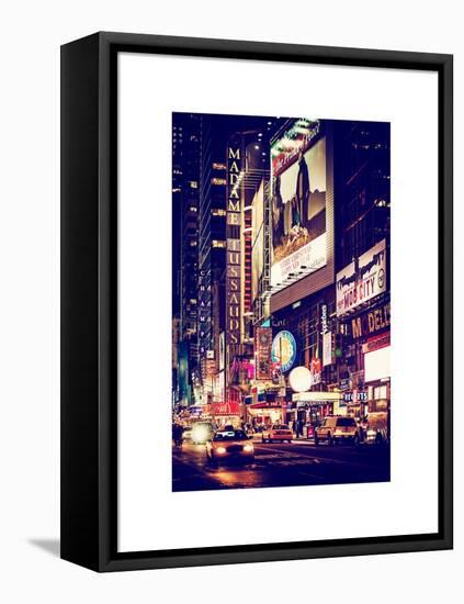 NYC Urban Scene with Yellow Taxis by Night - 42nd Street and Times Square - Manhattan - New York-Philippe Hugonnard-Framed Stretched Canvas