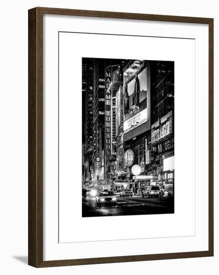 NYC Urban Scene with Yellow Taxis by Night - 42nd Street and Times Square - Manhattan - New York-Philippe Hugonnard-Framed Art Print