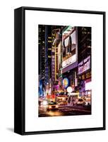 NYC Urban Scene with Yellow Taxis by Night - 42nd Street and Times Square - Manhattan-Philippe Hugonnard-Framed Stretched Canvas