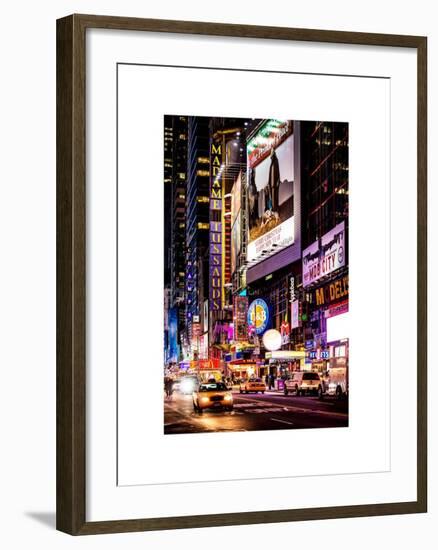 NYC Urban Scene with Yellow Taxis by Night - 42nd Street and Times Square - Manhattan-Philippe Hugonnard-Framed Art Print