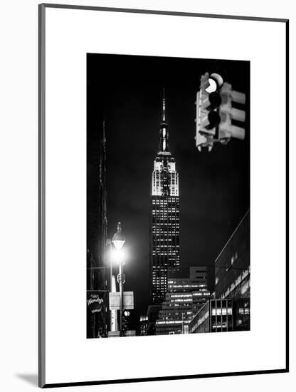 NYC Urban Street Scene - The Empire State Building at Night with a Red Light - Manhattan-Philippe Hugonnard-Mounted Art Print