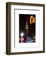 NYC Urban Street Scene - The Empire State Building at Night with a Red Light - Manhattan-Philippe Hugonnard-Framed Art Print