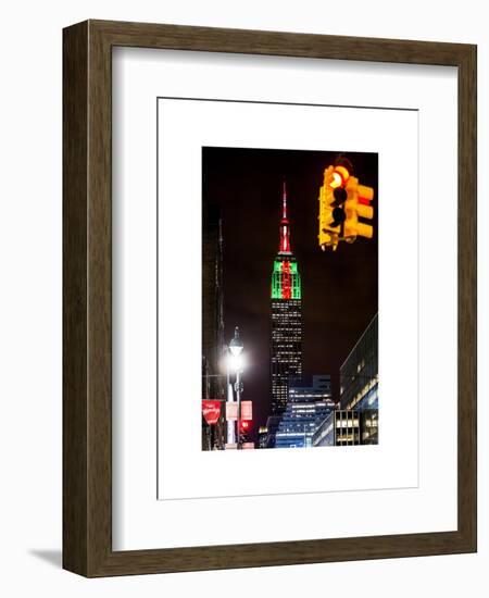 NYC Urban Street Scene - The Empire State Building at Night with a Red Light - Manhattan-Philippe Hugonnard-Framed Art Print