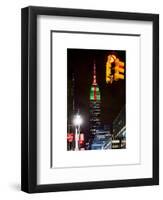 NYC Urban Street Scene - The Empire State Building at Night with a Red Light - Manhattan-Philippe Hugonnard-Framed Art Print