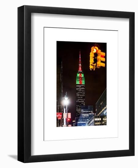 NYC Urban Street Scene - The Empire State Building at Night with a Red Light - Manhattan-Philippe Hugonnard-Framed Art Print