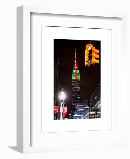 NYC Urban Street Scene - The Empire State Building at Night with a Red Light - Manhattan-Philippe Hugonnard-Framed Art Print