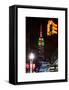 NYC Urban Street Scene - The Empire State Building at Night with a Red Light - Manhattan-Philippe Hugonnard-Framed Stretched Canvas