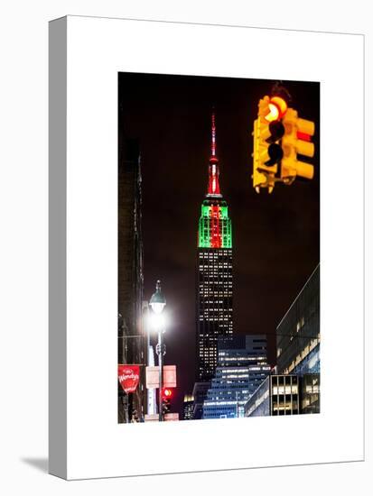 NYC Urban Street Scene - The Empire State Building at Night with a Red Light - Manhattan-Philippe Hugonnard-Stretched Canvas