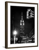 NYC Urban Street Scene - The Empire State Building at Night with a Red Light-Philippe Hugonnard-Framed Photographic Print