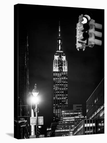 NYC Urban Street Scene - The Empire State Building at Night with a Red Light-Philippe Hugonnard-Stretched Canvas