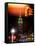 NYC Urban Street Scene - The Empire State Building at Night with a Red Light-Philippe Hugonnard-Framed Stretched Canvas