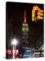 NYC Urban Street Scene - The Empire State Building at Night with a Red Light-Philippe Hugonnard-Stretched Canvas