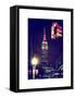 NYC Urban Street Scene - The Empire State Building at Night with a Red Light-Philippe Hugonnard-Framed Stretched Canvas