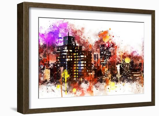 NYC Watercolor Collection - Black night on Manhattan-Philippe Hugonnard-Framed Art Print