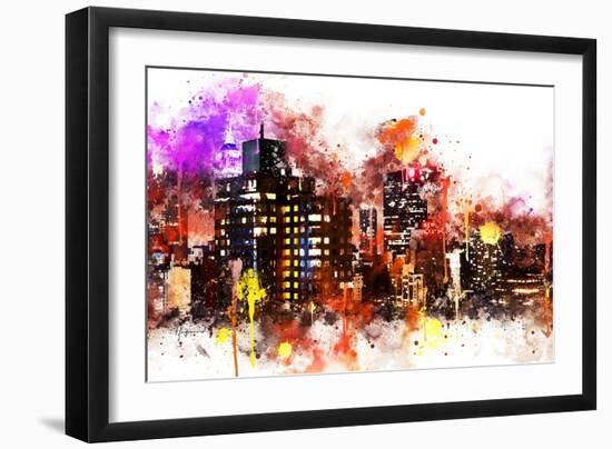 NYC Watercolor Collection - Black night on Manhattan-Philippe Hugonnard-Framed Art Print