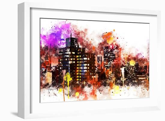 NYC Watercolor Collection - Black night on Manhattan-Philippe Hugonnard-Framed Art Print